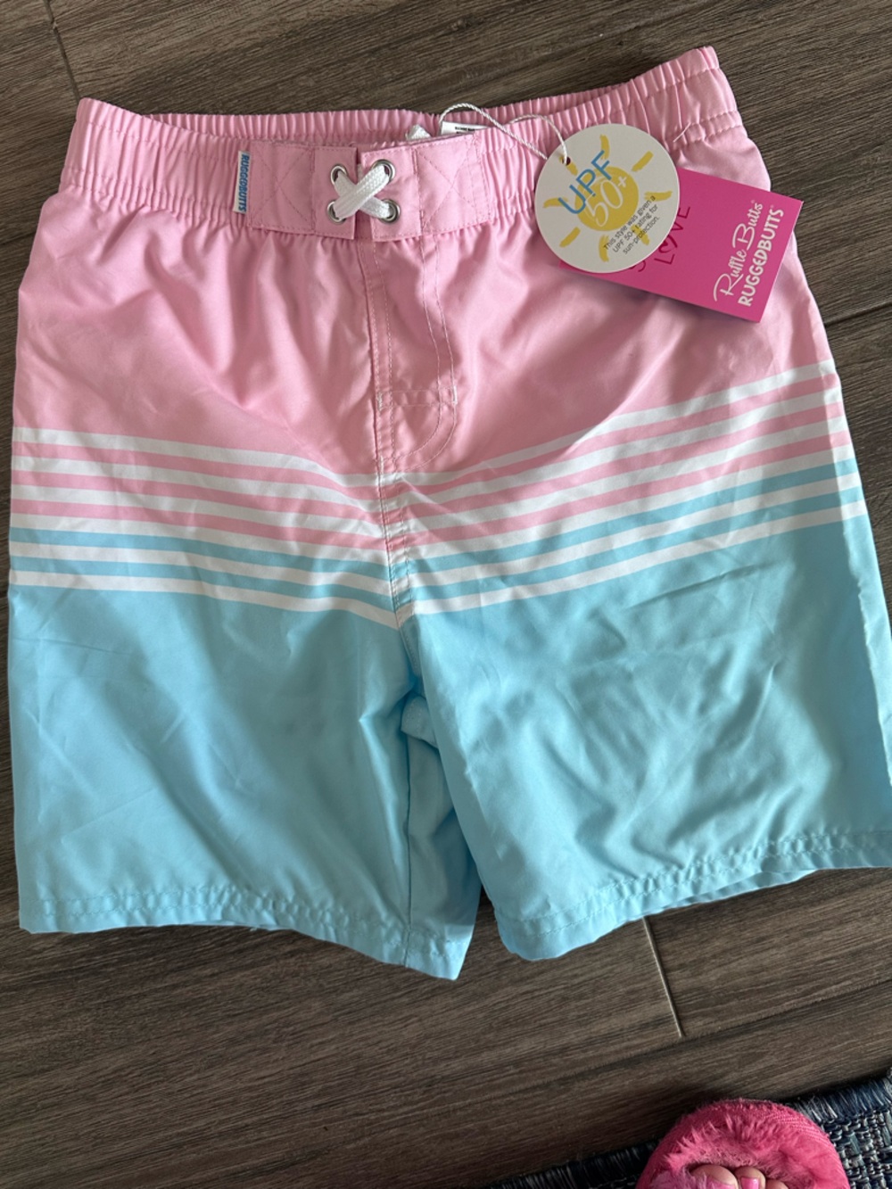 RuggedButts boys new with tags Pink & Light Blue Striped Swim trunks size 8